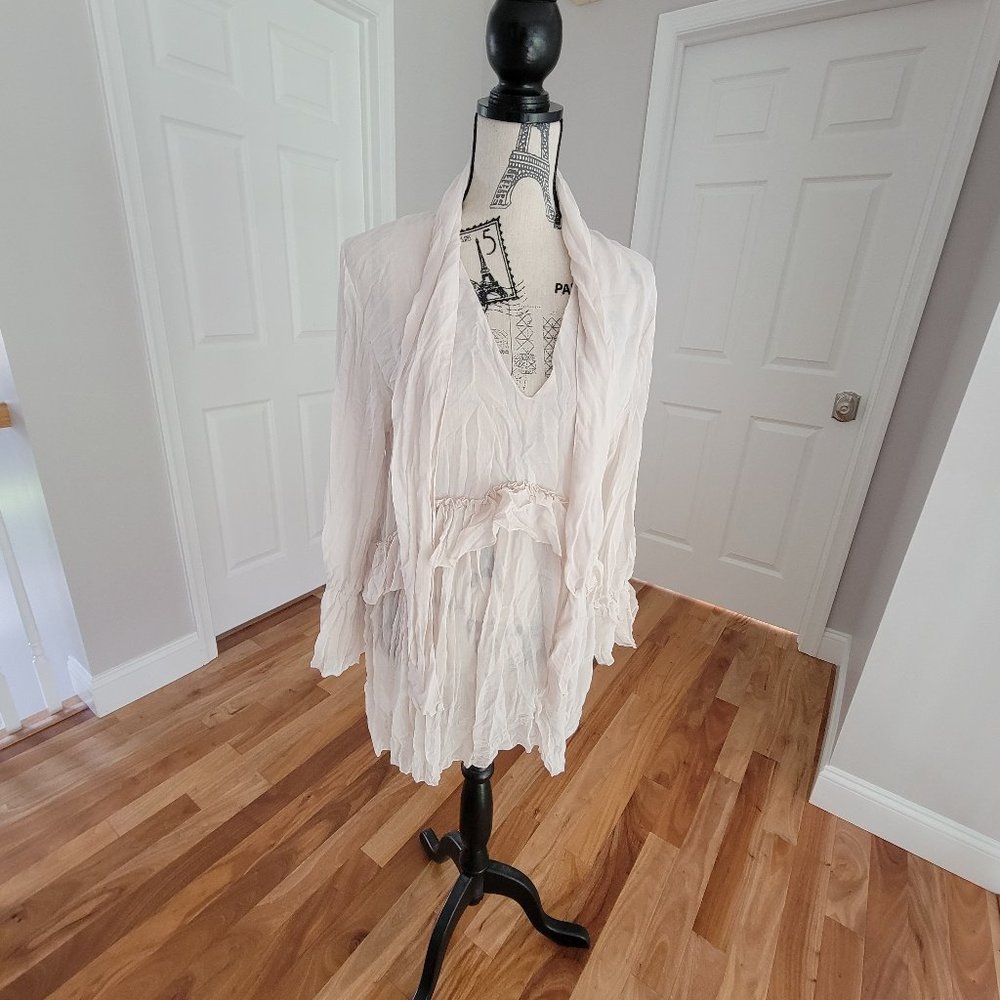 Zara Light Pink Crinkled V-Neck Women's Top